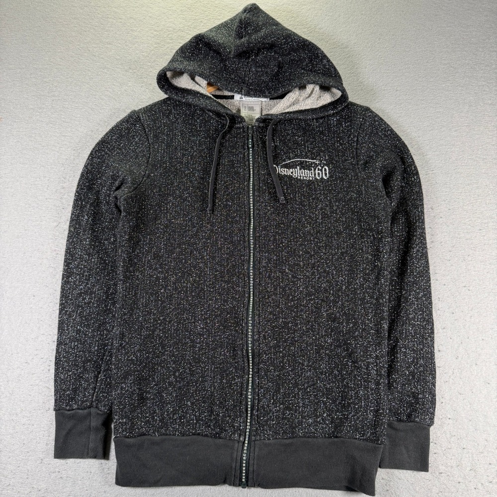 Disneyland 60 Diamond Celebration Sparkle Zip Hoodie Womens Small Black